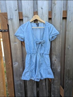 Justify Light Blue Denim Tie-Front  One-Piece
